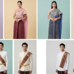 Composite image showcasing Gemini AI Thai fashion prompts with traditional and modern Thai dress styles for men and women.